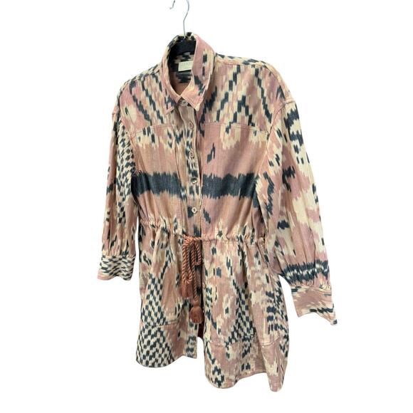 Ulla Johnson Dari Ikat-Jacquard Cotton-Canvas Shirt Dress Light Pink US 4 - Picture 3 of 13